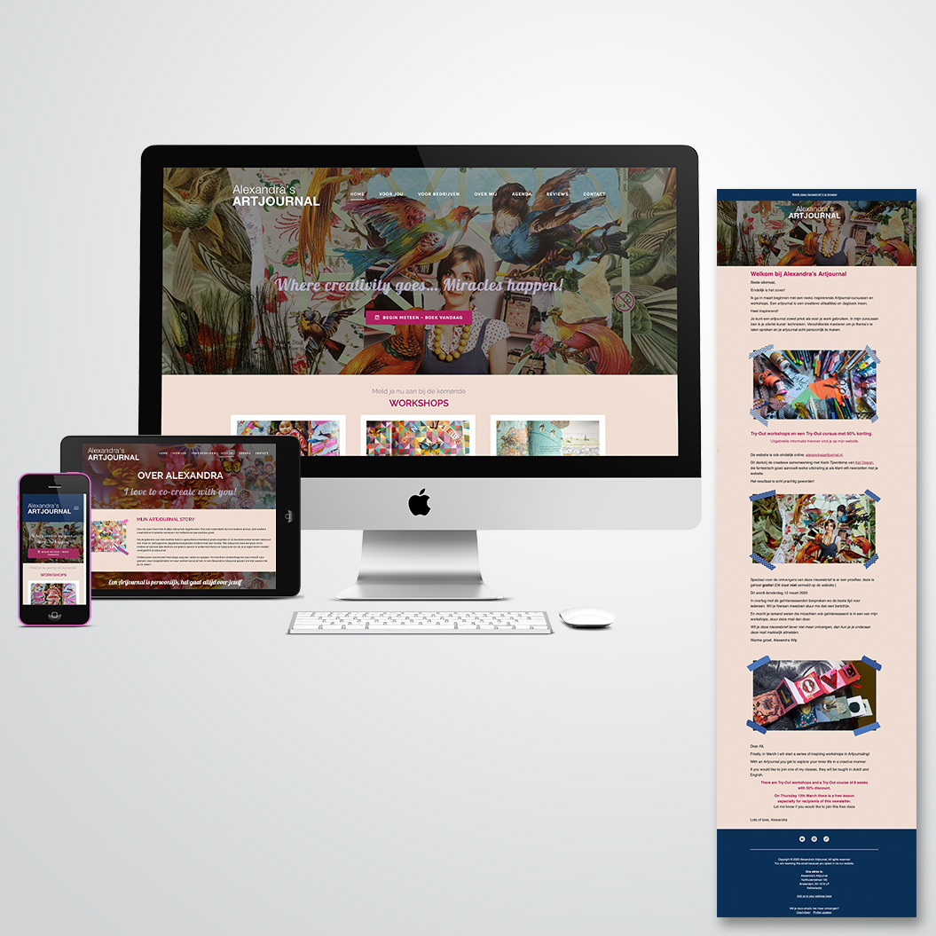 website en nieuwsbrief gemaakt door Kat Design voor Alexandra's Artjournal