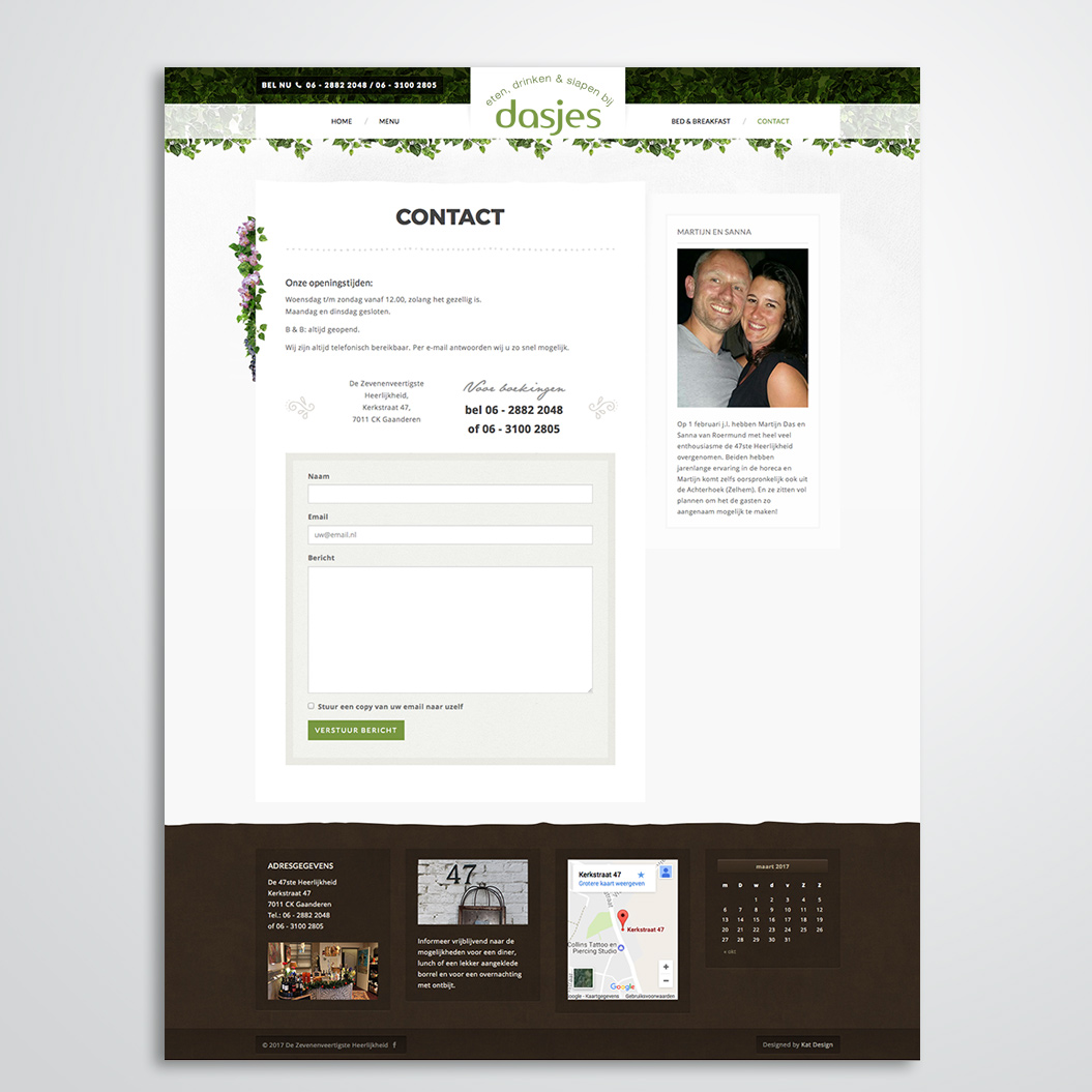 website gemaakt door Kat Design voor restaurant en bed en breakfast Dasjes