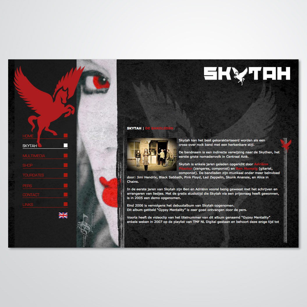 Website gemaakt door Kat Design voor de band Skytah